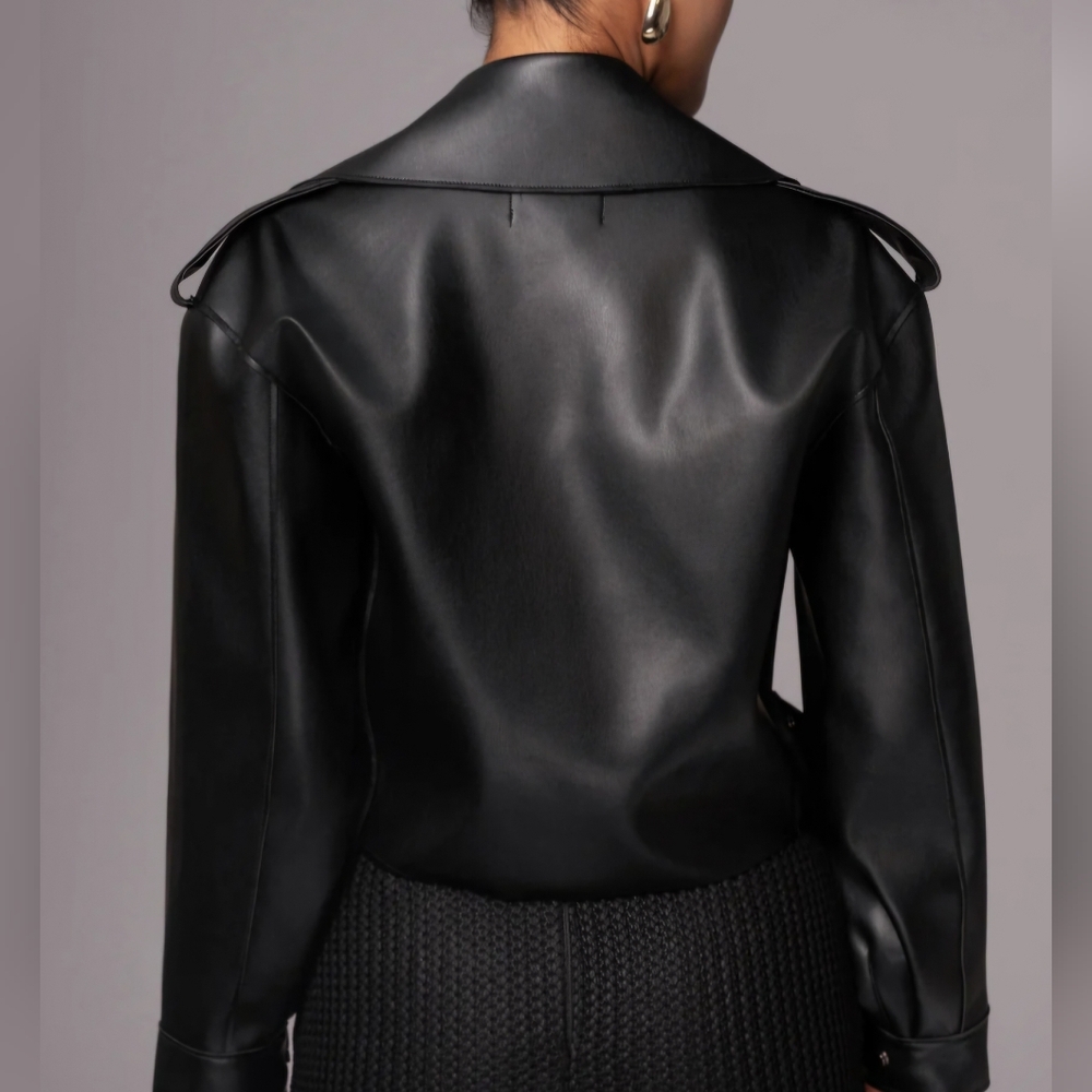 JLUXLABEL Black Cropped Leather Moto Jacket - Picture 2 of 4